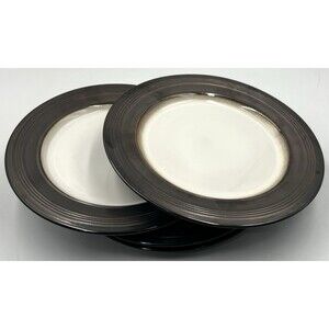 Set of 4 Food Network Braise Salad Plates 8.25" Stoneware Cream Bronze Metallic